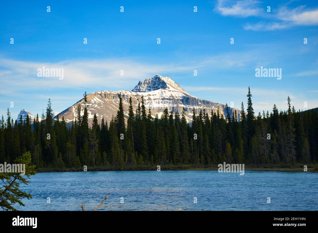 Montagne rocciose. Splendido paesaggio con montagne e fiumi nel Jasper National Park Canada. Icefield parkway. Foto Stock