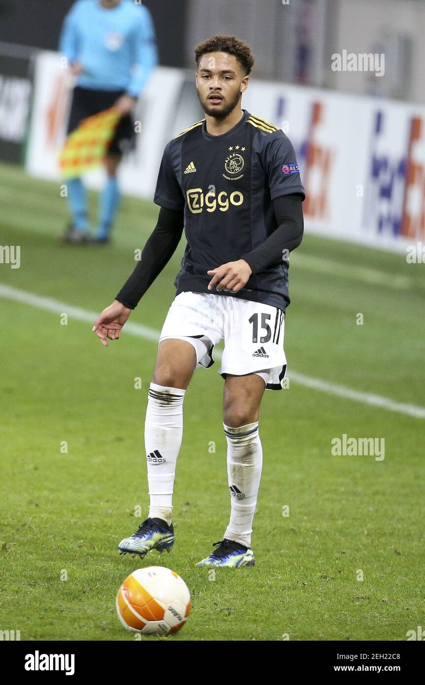 Devyne Rensch di Ajax durante la UEFA Europa League, round del 32, 1° incontro di calcio tra Lille OSC (LOSC) e AFC Ajax Amsterdam il 18 febbraio 2021 allo Stade Pierre Mauroy a Villeneuve-d'Ascq vicino Lille, Francia - Foto Jean Catuffe / DPPI / LiveMedia Foto Stock