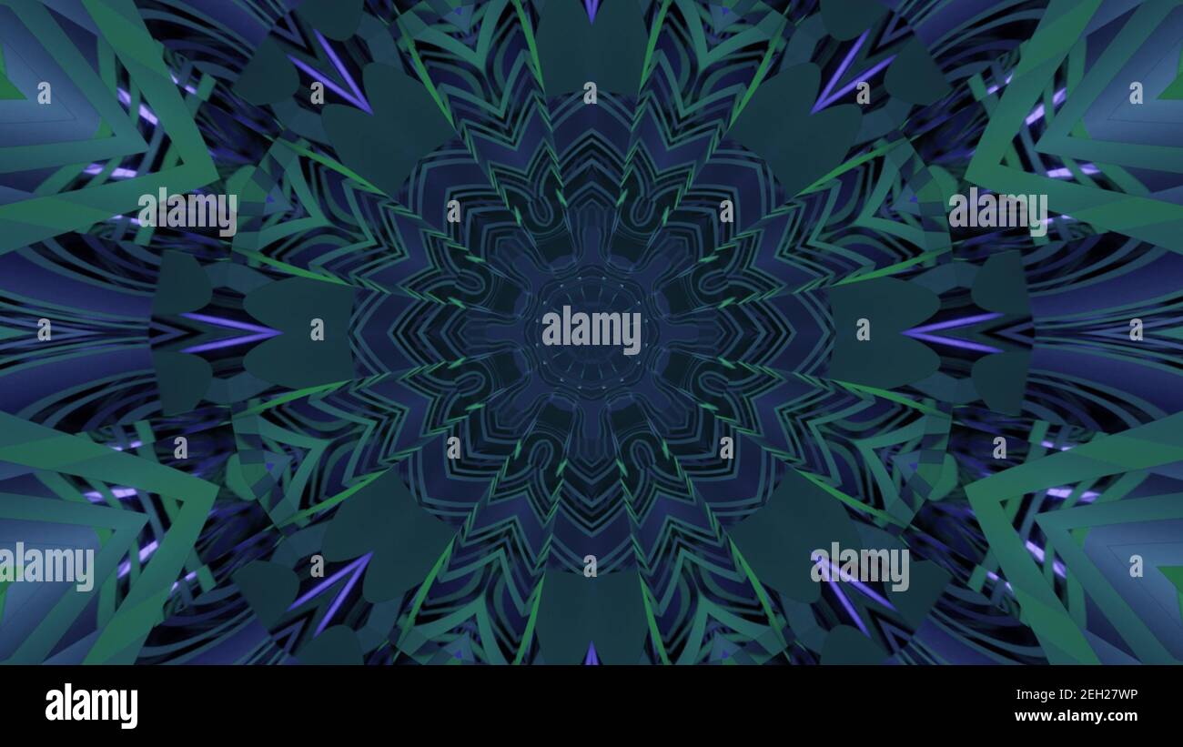 Sfondo futuristico caleidoscopico blu e verde illustrazione 3d Foto Stock