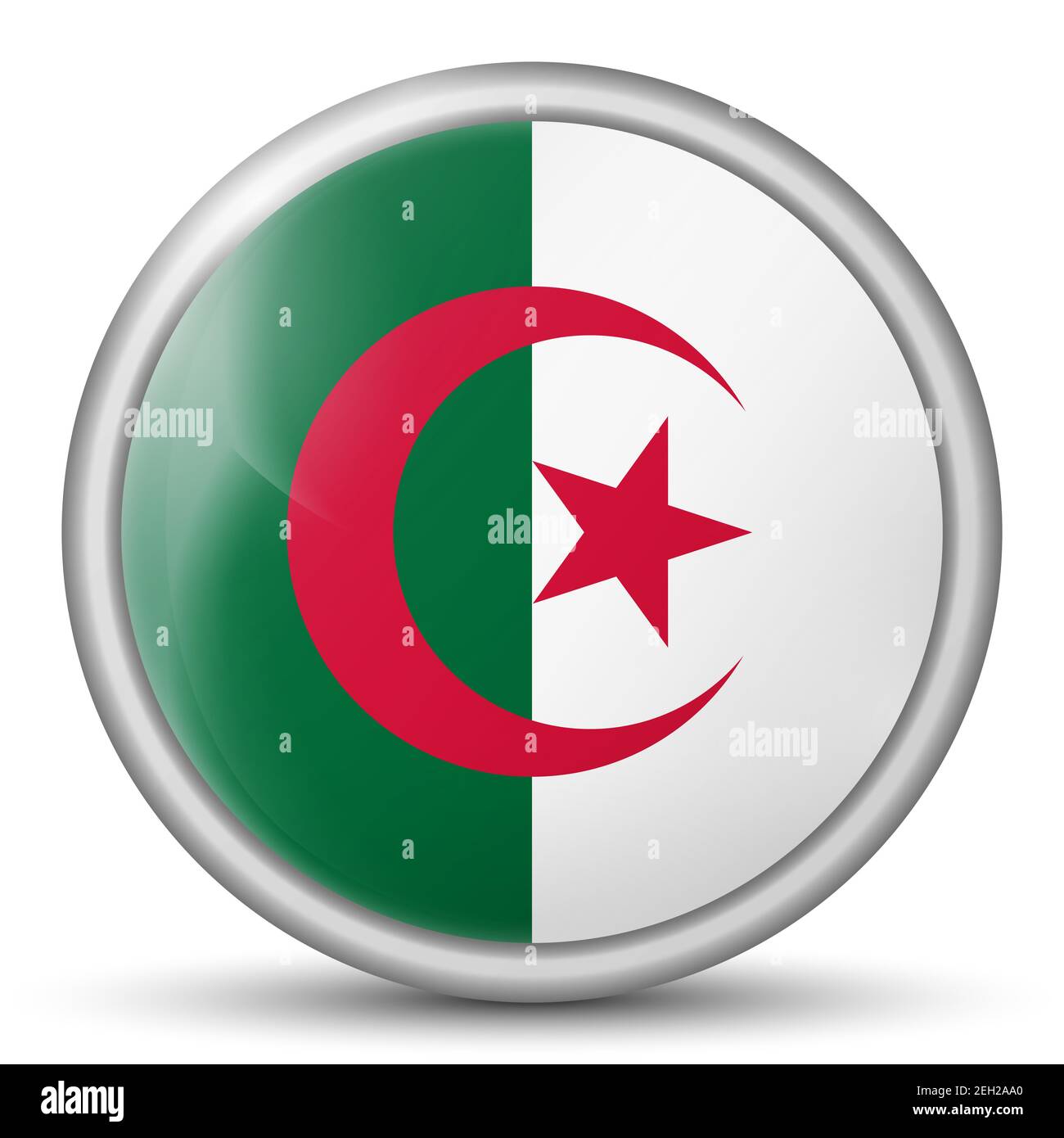 Palla di vetro con bandiera di Algeria. Sfera rotonda, icona modello. Simbolo nazionale algerino. Sfera realistica lucida, illustrazione vettoriale astratta 3D Illustrazione Vettoriale