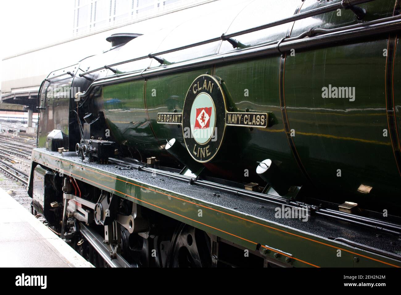 Locomotiva a vapore Clan Line su una speciale vapore in Inghilterra, regno unito Foto Stock