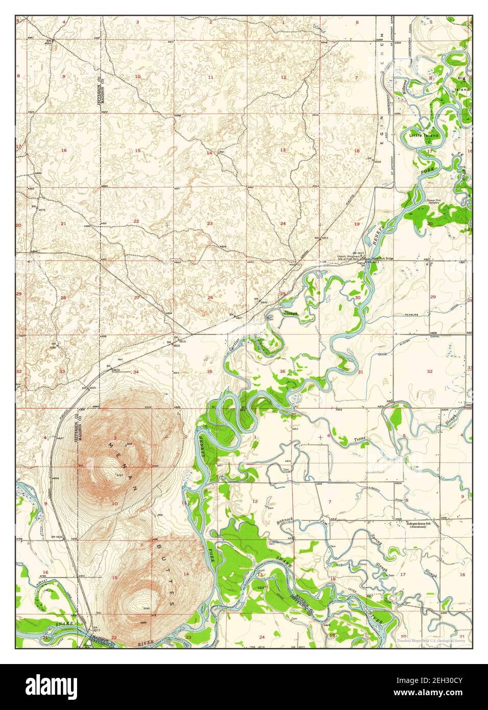 Menan Buttes, Idaho, map 1951, 1:24000, United States of America by Timeless Maps, data U.S. Geological Survey Foto Stock