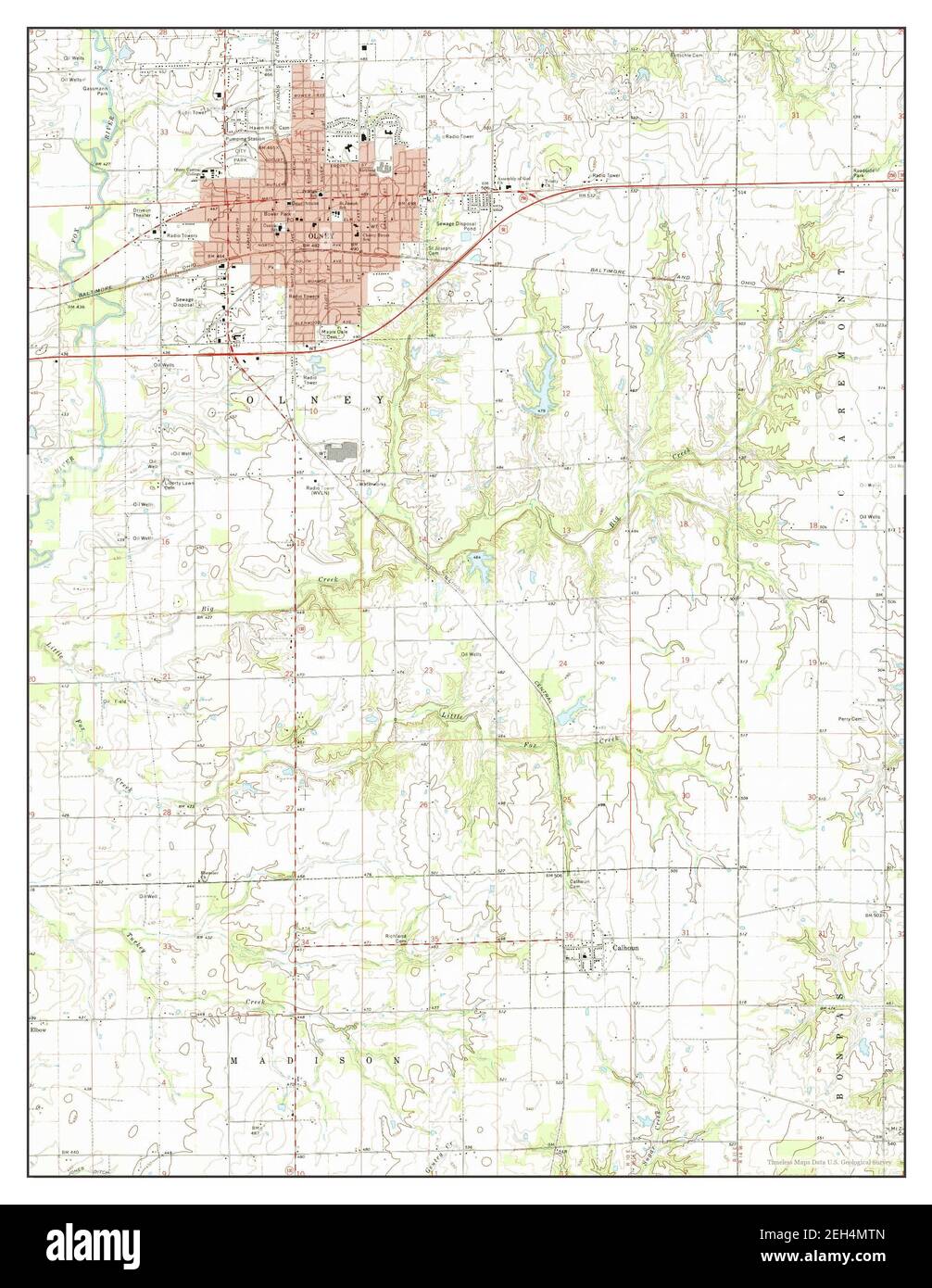 Olney, Illinois, mappa 1971, 1:24000, Stati Uniti d'America da Timeless Maps, dati U.S. Geological Survey Foto Stock