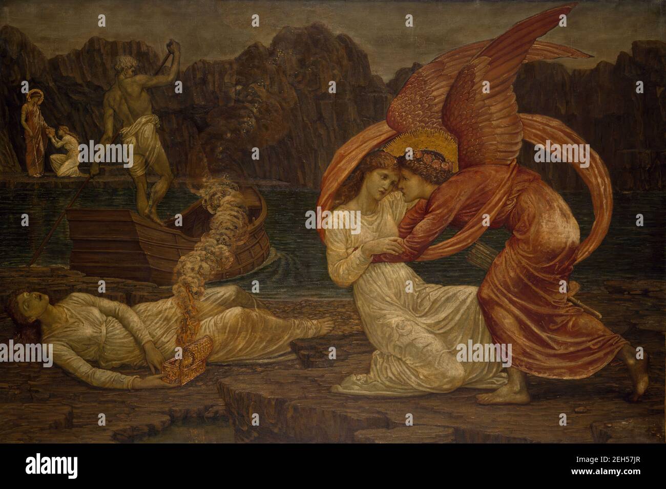 Cupido e Psiche - Palazzo Murali Verdi - Psiche ricevere il Casket da Proserpine, 1881. Una scena dal poema epico di William Morris, 'il paradiso terrestre'. Foto Stock