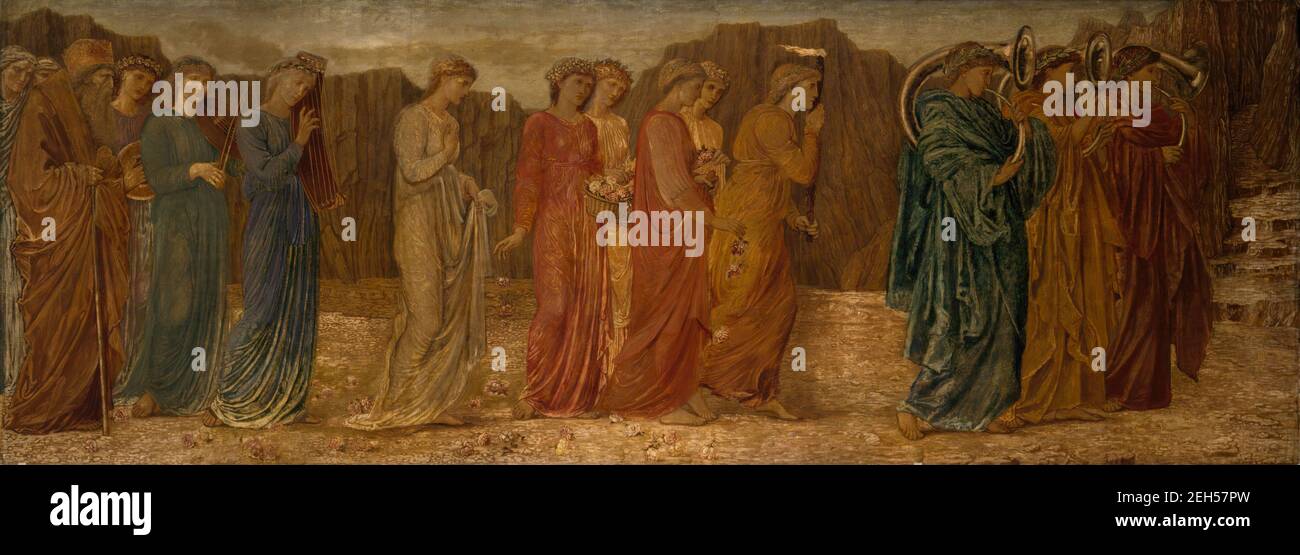 Cupido e Psiche - Murali verdi del Palazzo - il Re e gli altri lutto abbandonano Psiche al Mostro, 1881. Una scena da 'il paradiso terrestre'. Foto Stock