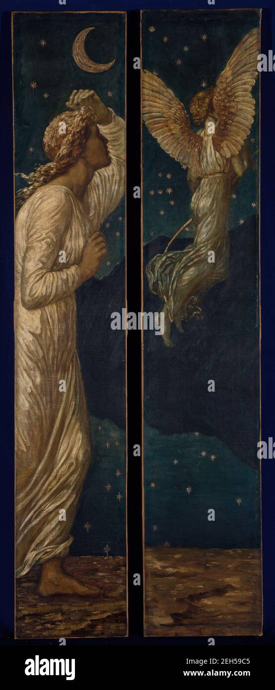 Cupido e Psiche - Palazzo Murali Verdi - Cupido volare via da Psiche, 1881. Una scena di William Morris 'il paradiso terrestre'. Foto Stock