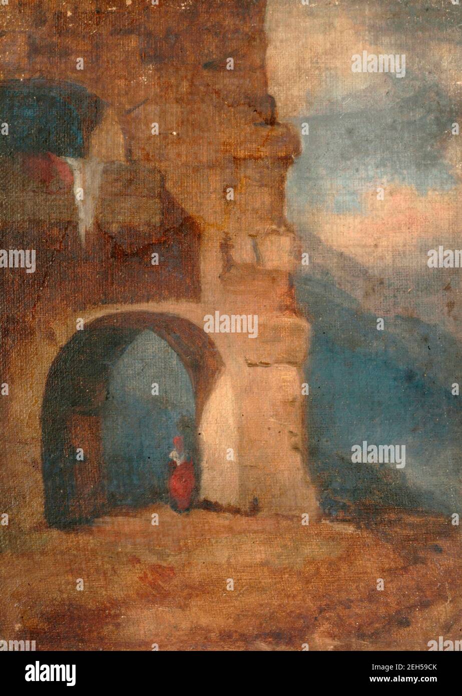 Contadino italiano in arco di pietra, 1880-1900. Foto Stock