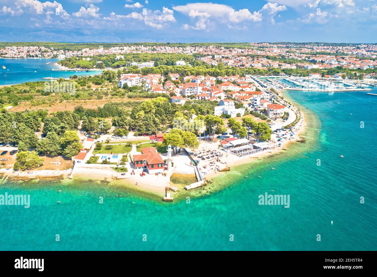 Zara. Spiaggia di Puntamika a Zara vista panoramica aerea, Dalmazia regione  della Croazia Foto stock - Alamy
