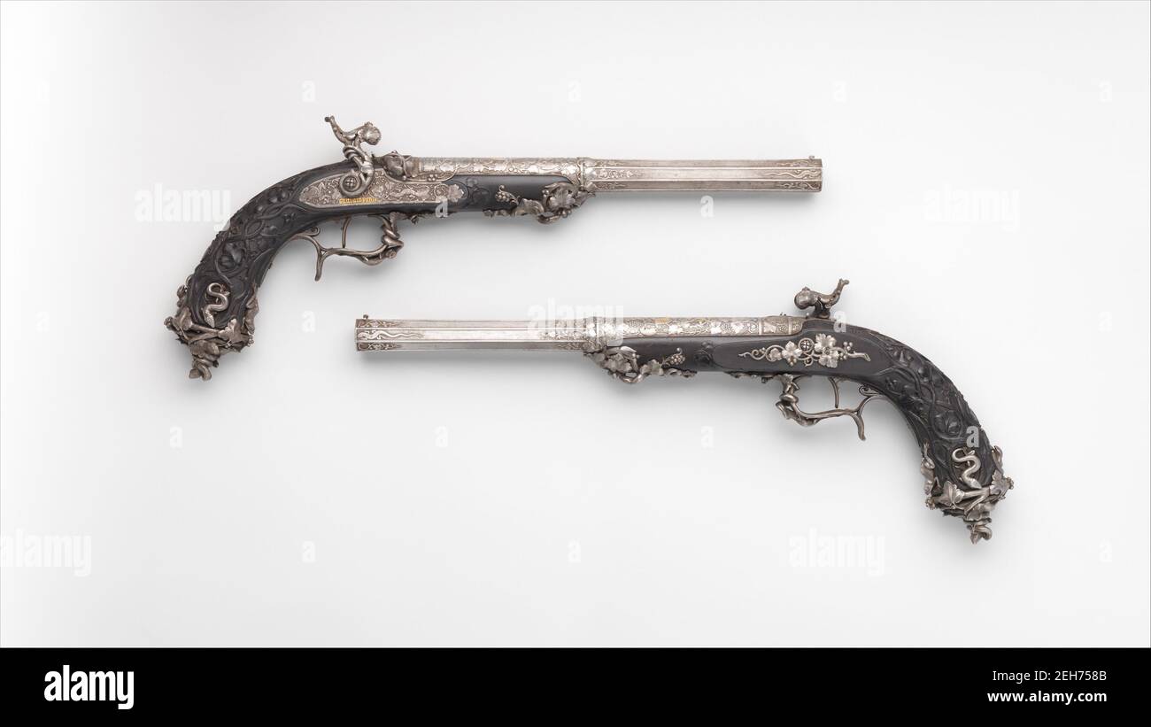 Pair of Percussion Target Pistols Made for Exhibition al Crystal Palace Exhibition di Londra, 1851, francese, Parigi, datato 1851. Foto Stock