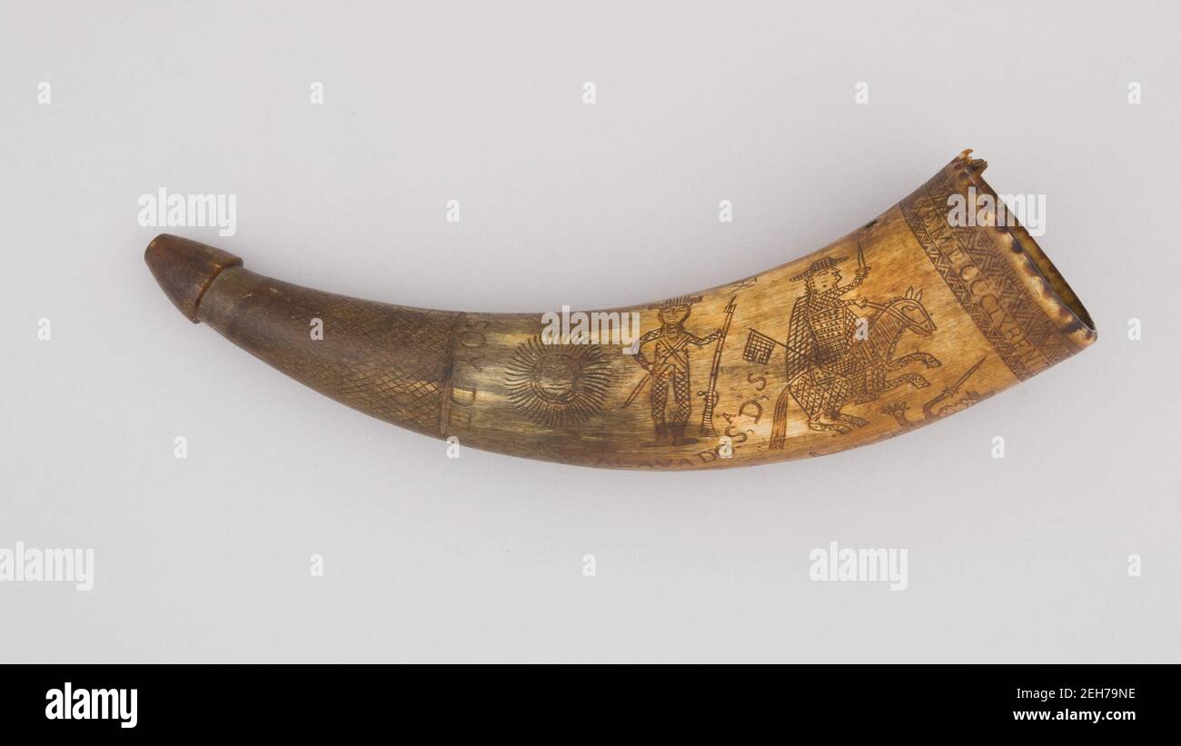 Powder Horn, messicano, datato 10 marzo 1809. Foto Stock