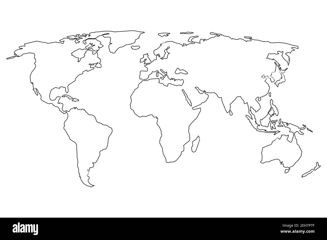 Semplice mappa del mondo in stile linea. Segno vettoriale su sfondo bianco Illustrazione Vettoriale