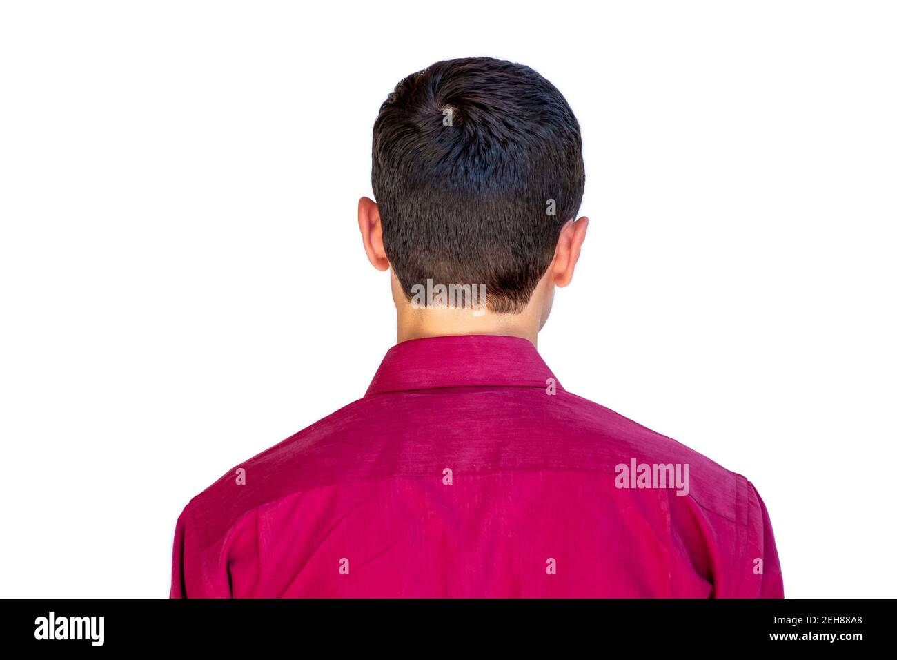 Ragazzo arabo vista posteriore con camicia rossa Foto Stock