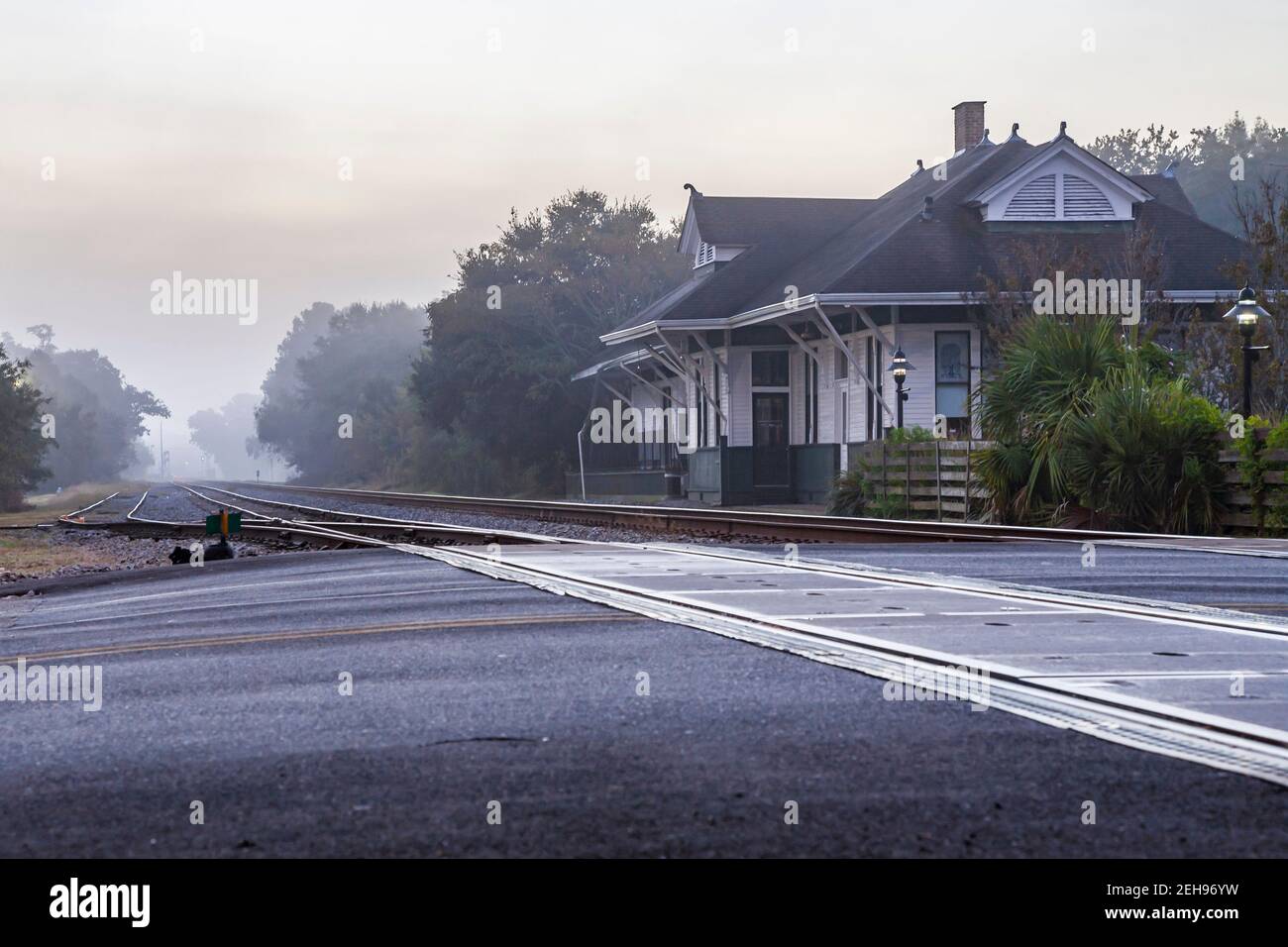 Storico deposito ferroviario di Ocean Springs, Mississippi Foto Stock