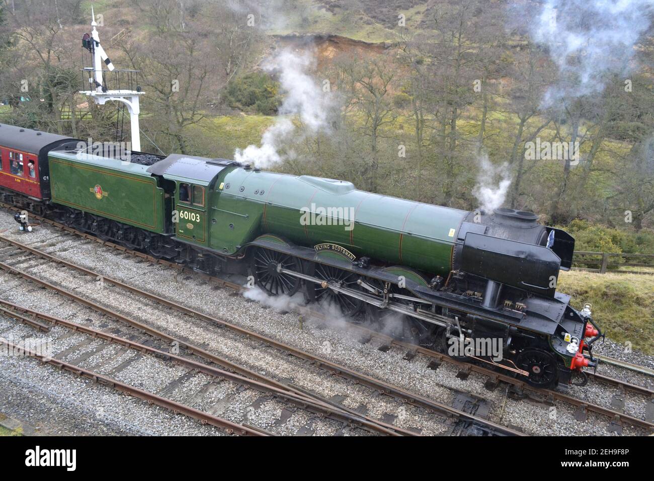Treno a vapore Flying Scotsman 60103 - Goathland - Heritage Railway - treno Verde - disegnato da H N Gresley - North York Moors Railway - Yorkshire - UK Foto Stock