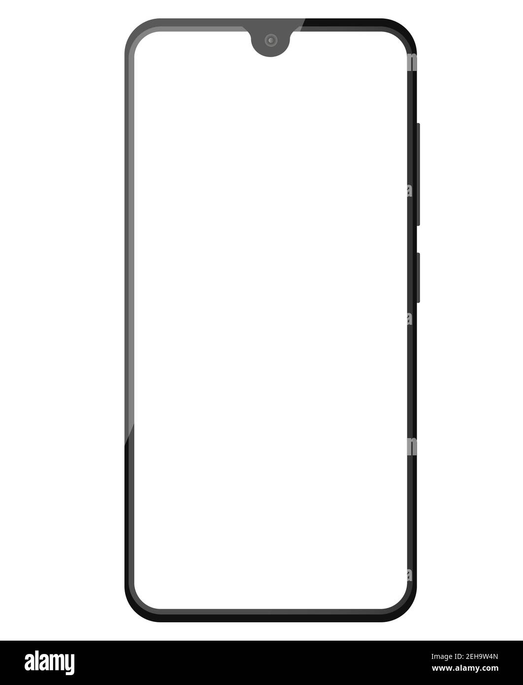 Moderno smartphone piatto mockup. Modello di progettazione dell'interfaccia utente per le illustrazioni. Scala di grigi su sfondo bianco con schermo bianco e lampeggiante. Illustrazione Vettoriale