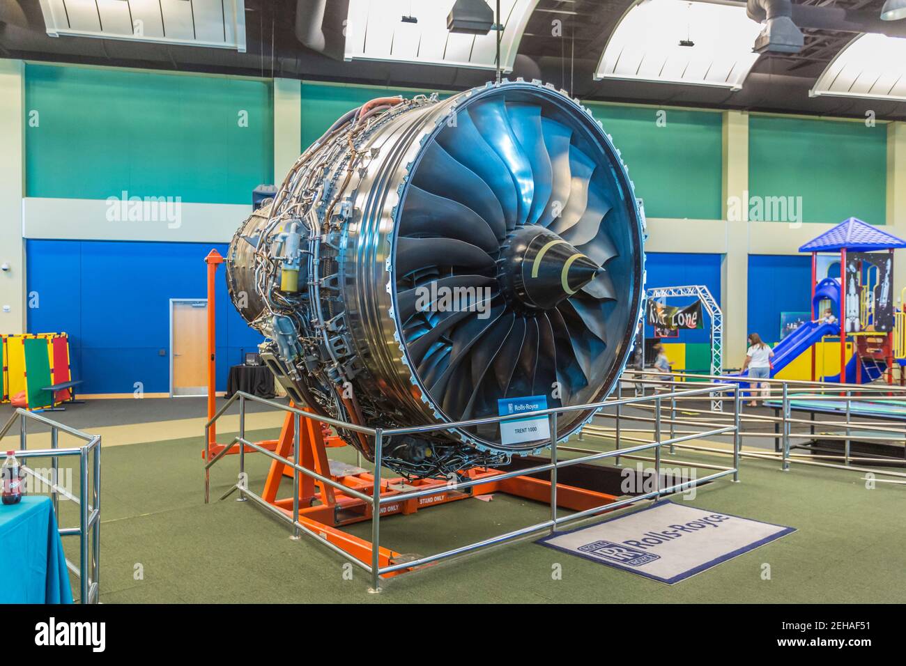 Motore Rolls Royce Trent 1000 all'interno dell'Infinity Science Center presso il John C. Stennis Space Center, nella contea di Hancock, Mississippi Foto Stock