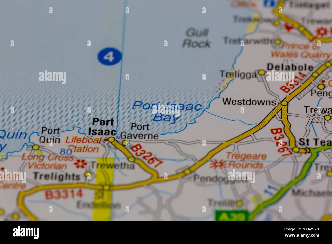 Port isaac e le aree circostanti sono mostrate su una mappa stradale O mappa geografica Foto Stock