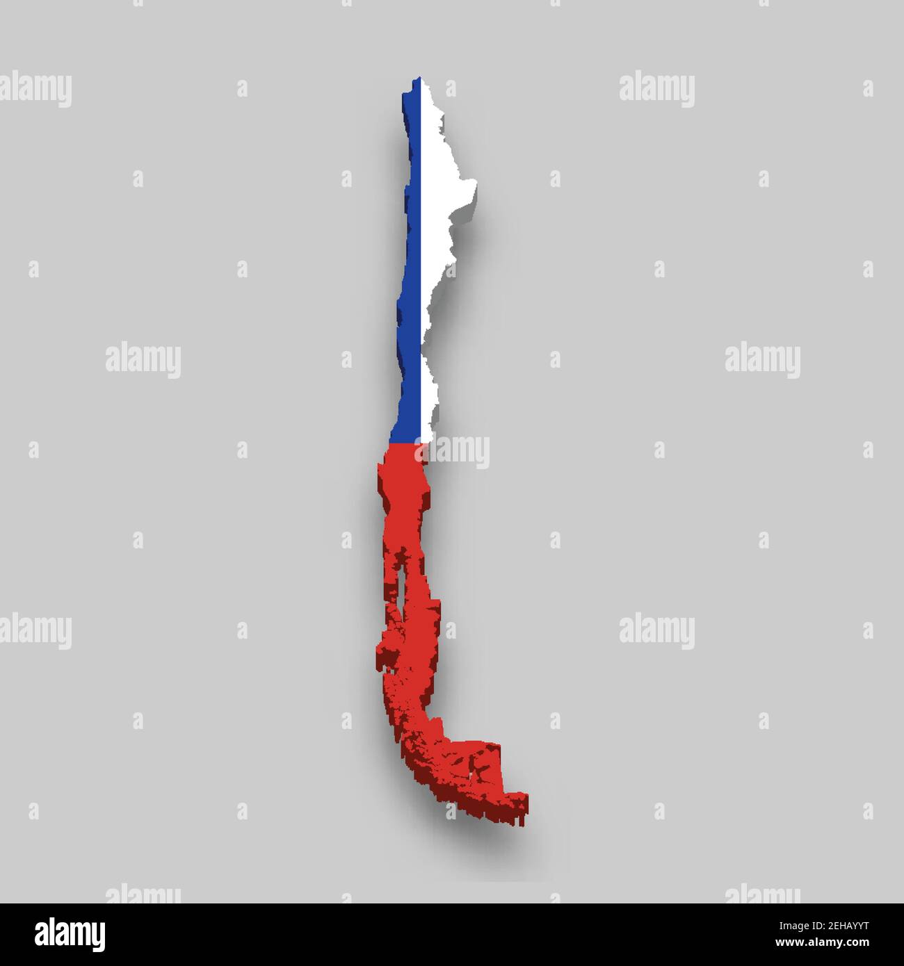 Mappa isometrica 3d del Cile con bandiera nazionale. Illustrazione vettoriale. Illustrazione Vettoriale