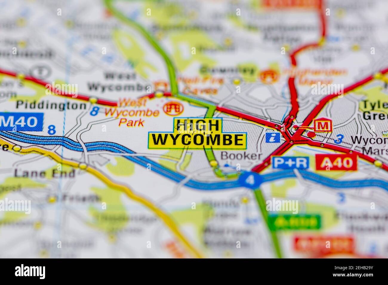 High Wycombe e le aree circostanti sono mostrate su una mappa stradale O mappa geografica Foto Stock