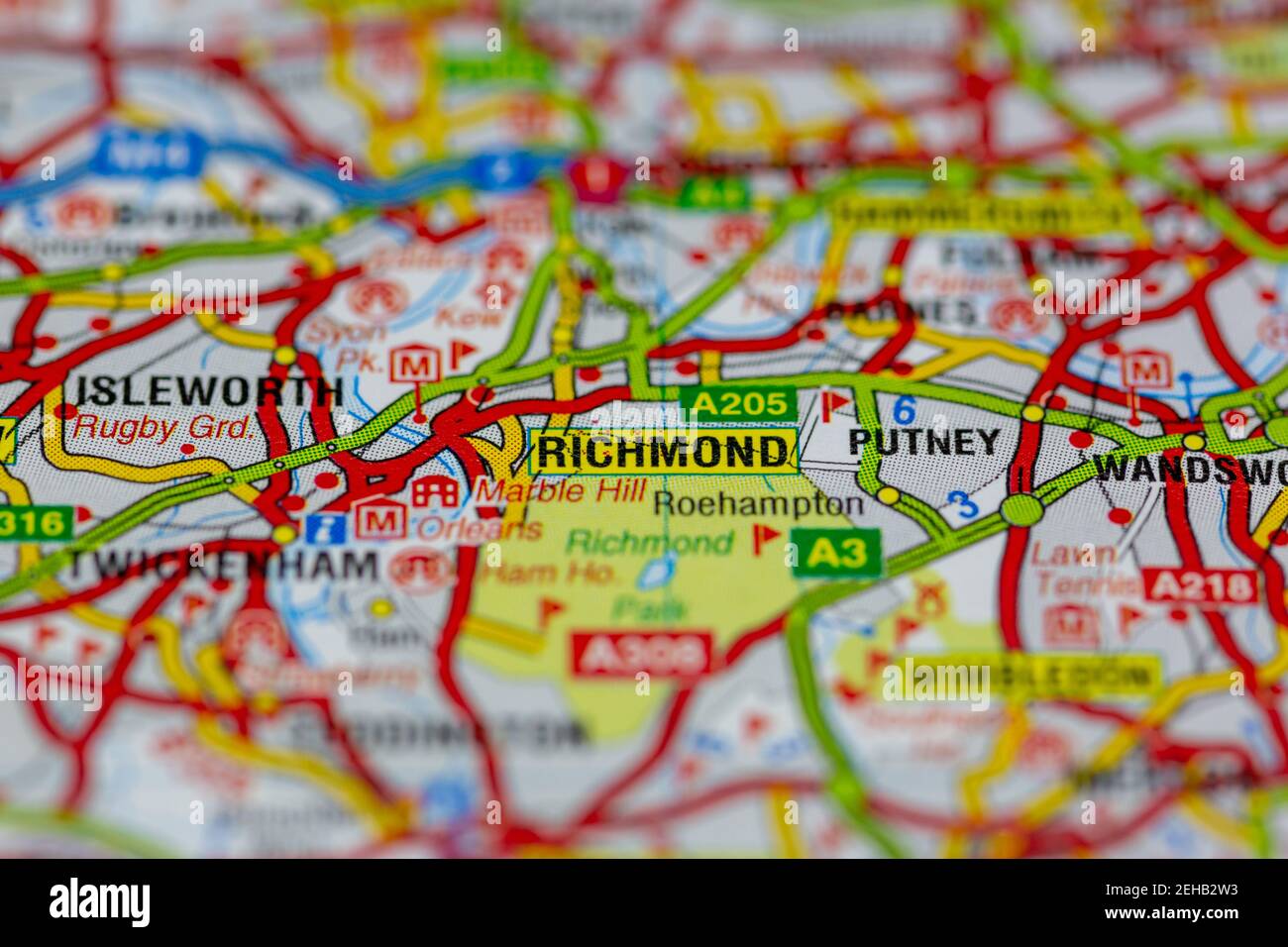 Richmond e le aree circostanti mostrate su una mappa stradale o. Mappa geografica Foto Stock
