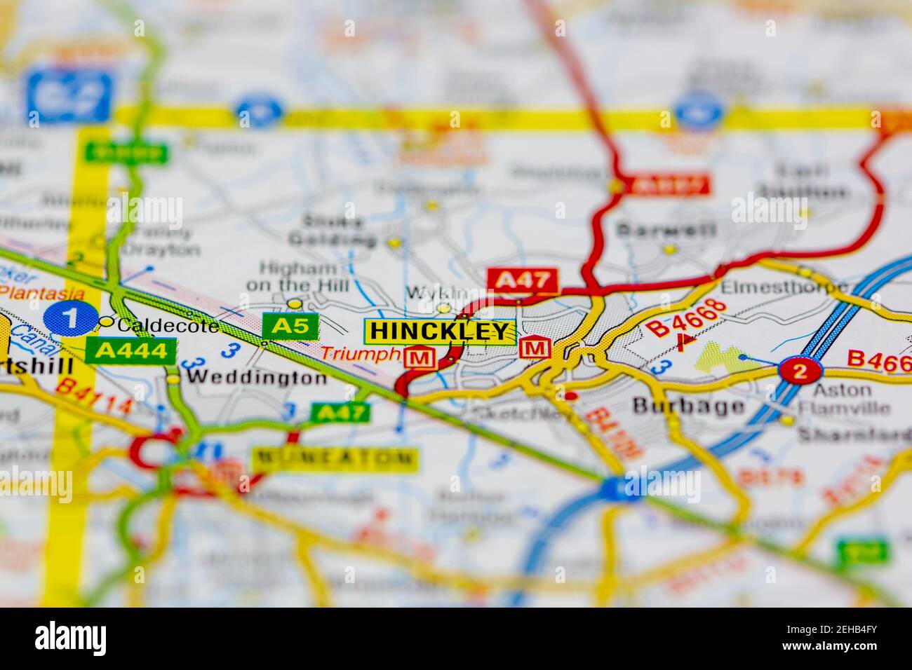 Hinckley e le aree circostanti sono mostrate su una mappa stradale o. Mappa geografica Foto Stock