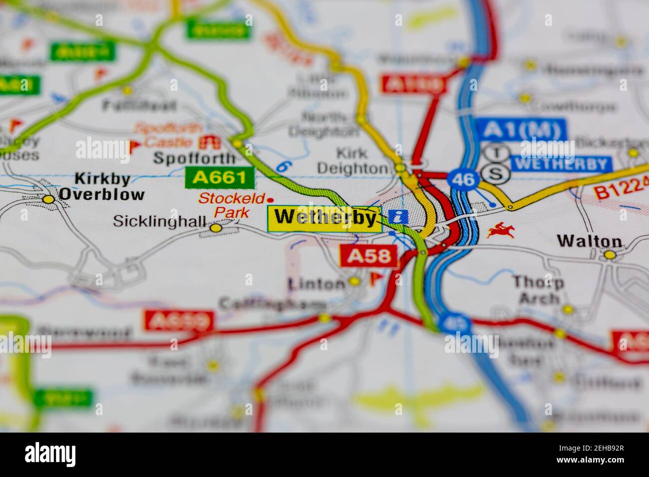 Wetherby e le aree circostanti sono visualizzate su una mappa stradale o. Mappa geografica Foto Stock