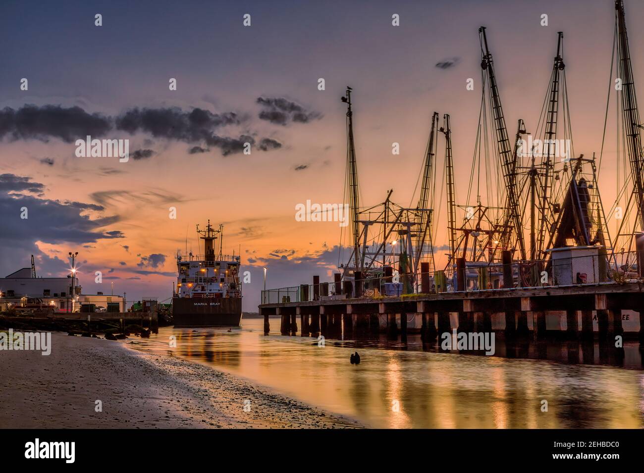 Shrimp Boats Tramonto Foto Stock