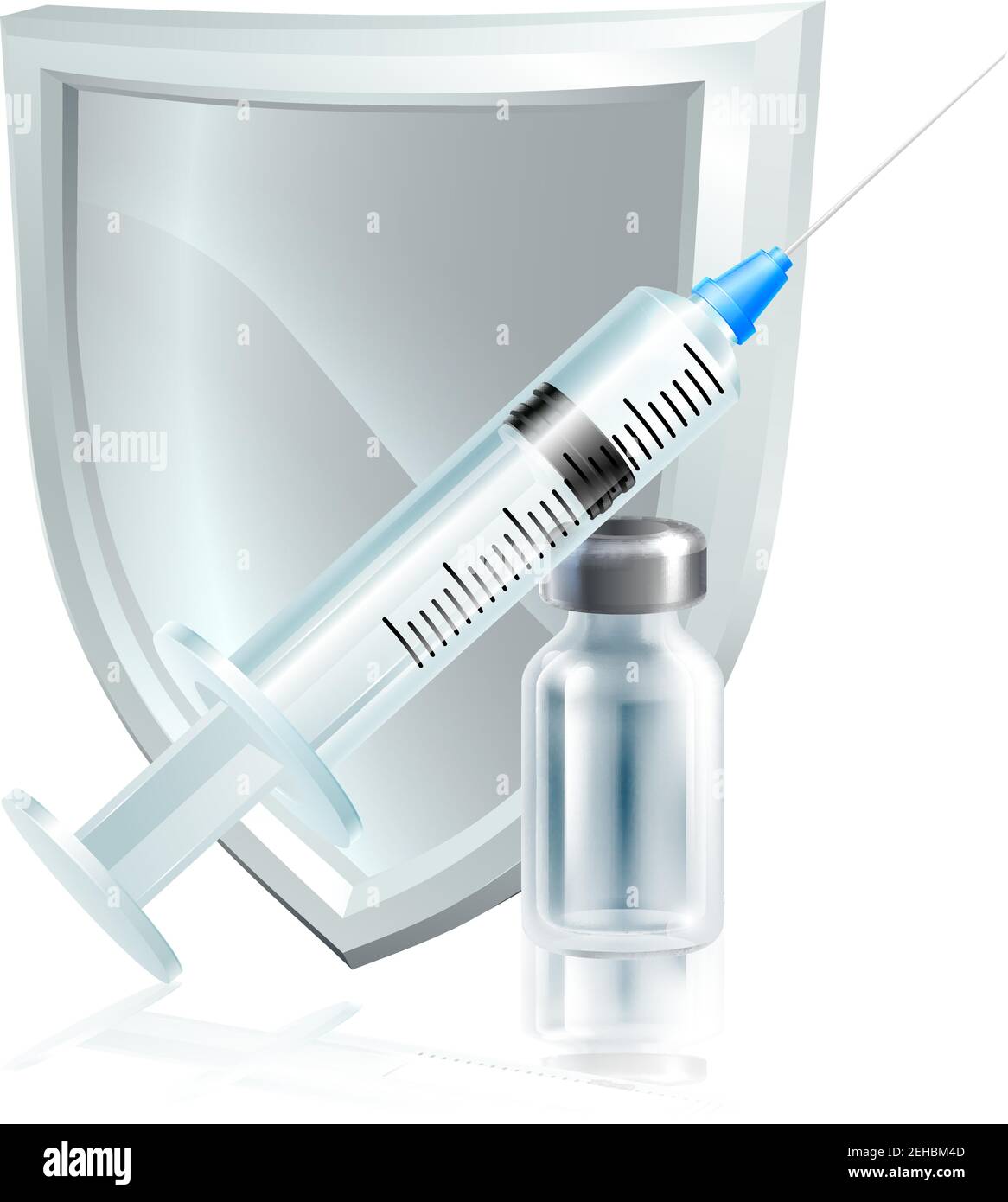 Siringa iniezione vaccino Shield concetto medico Illustrazione Vettoriale