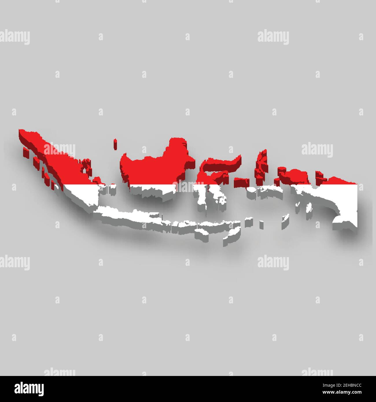 Mappa isometrica 3d dell'Indonesia con bandiera nazionale. Illustrazione vettoriale. Illustrazione Vettoriale