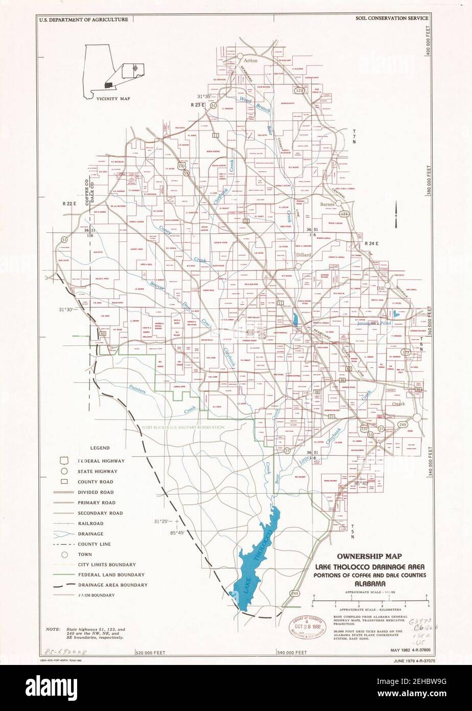 Mappa di proprietà, Lake Tholocco drenaggio Area, porzioni di Coffee e Dale contee, Alabama Foto Stock
