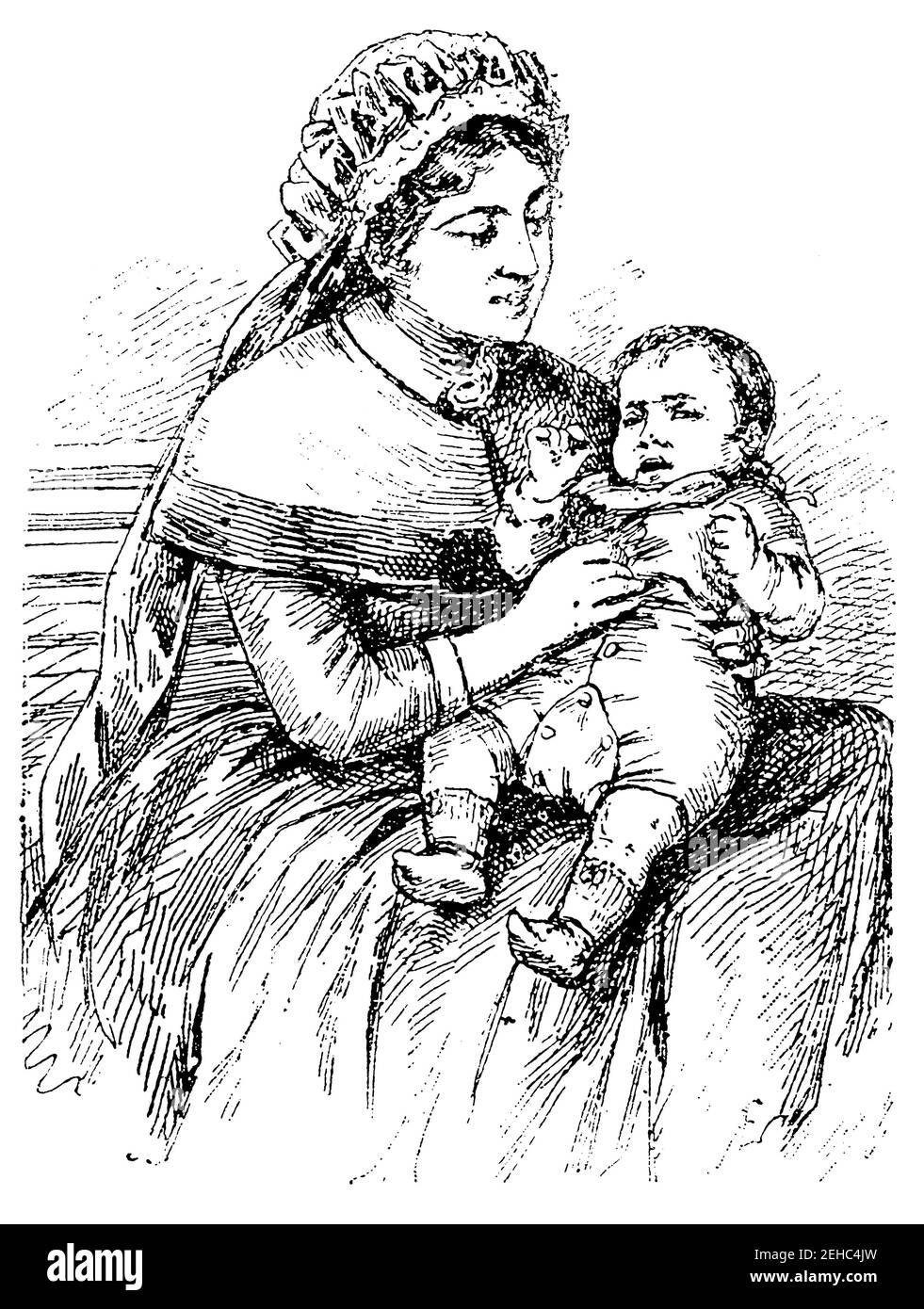 Bambino vestito in stile inglese e liberamente in movimento. Illustrazione del 19 ° secolo. Germania. Sfondo bianco. Foto Stock