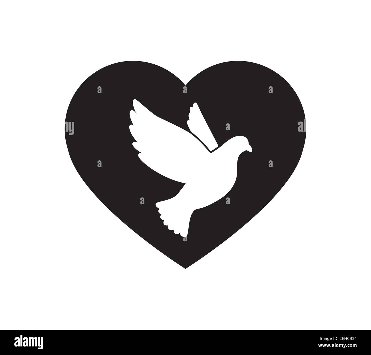 Silhouette nera di Flying dove con l'icona Olive Twig Vector Modello Illustrazione Vettoriale