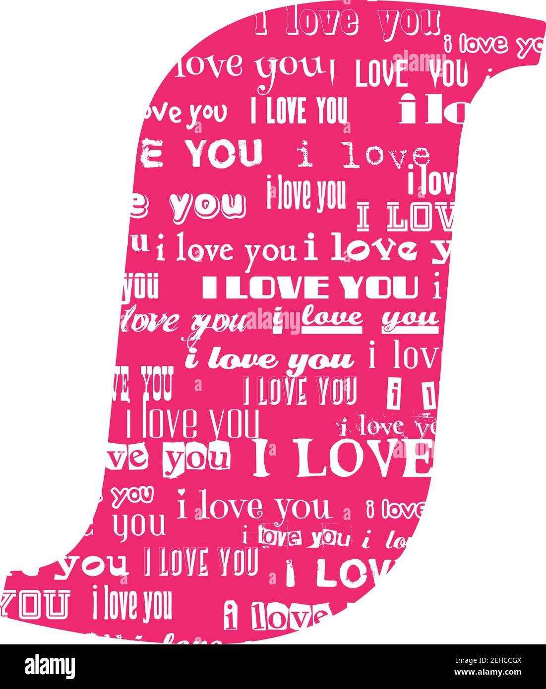 Romantico decorativo vettore rosa lettera riempito bianco parole io ti amo. Illustrazione Vettoriale