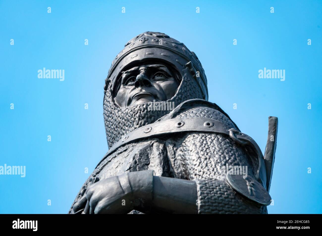 Statua di Robert the Bruce, montata, presso il luogo della battaglia di Bannockburn Memorial, Glasgow Road, Whins of Milton, Stirling FK7 0LJ Scozia Foto Stock