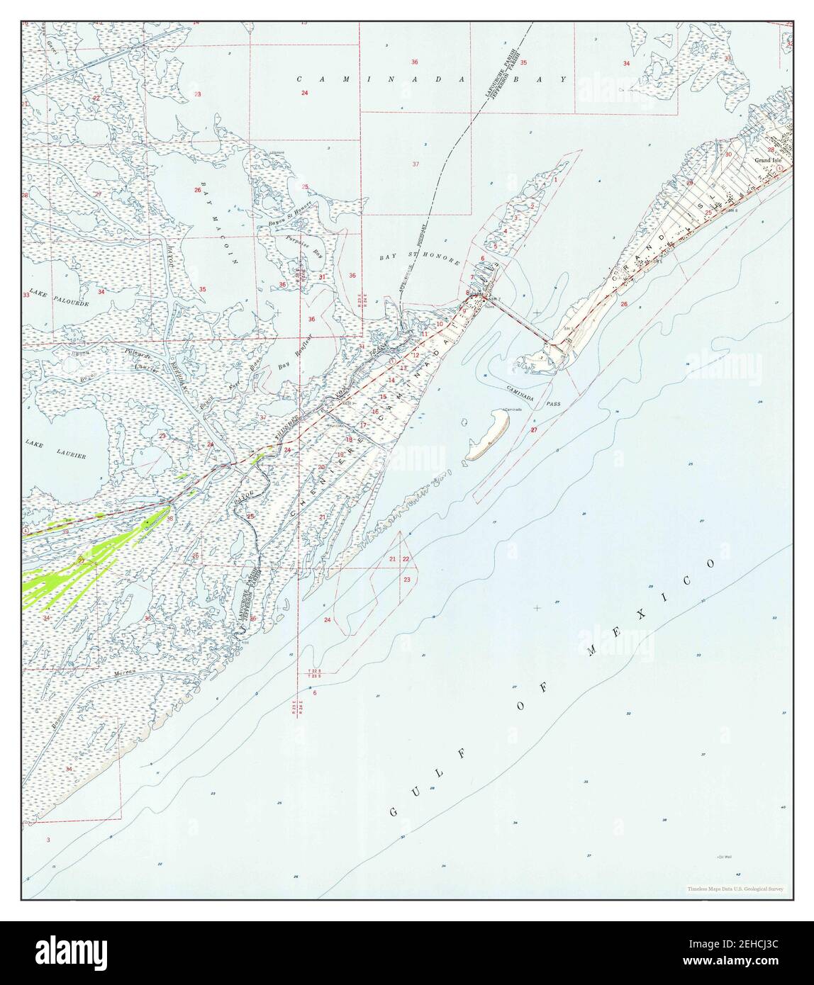 Caminada Pass, Louisiana, map 1957, 1:24000, United States of America by Timeless Maps, data U.S. Geological Survey Foto Stock