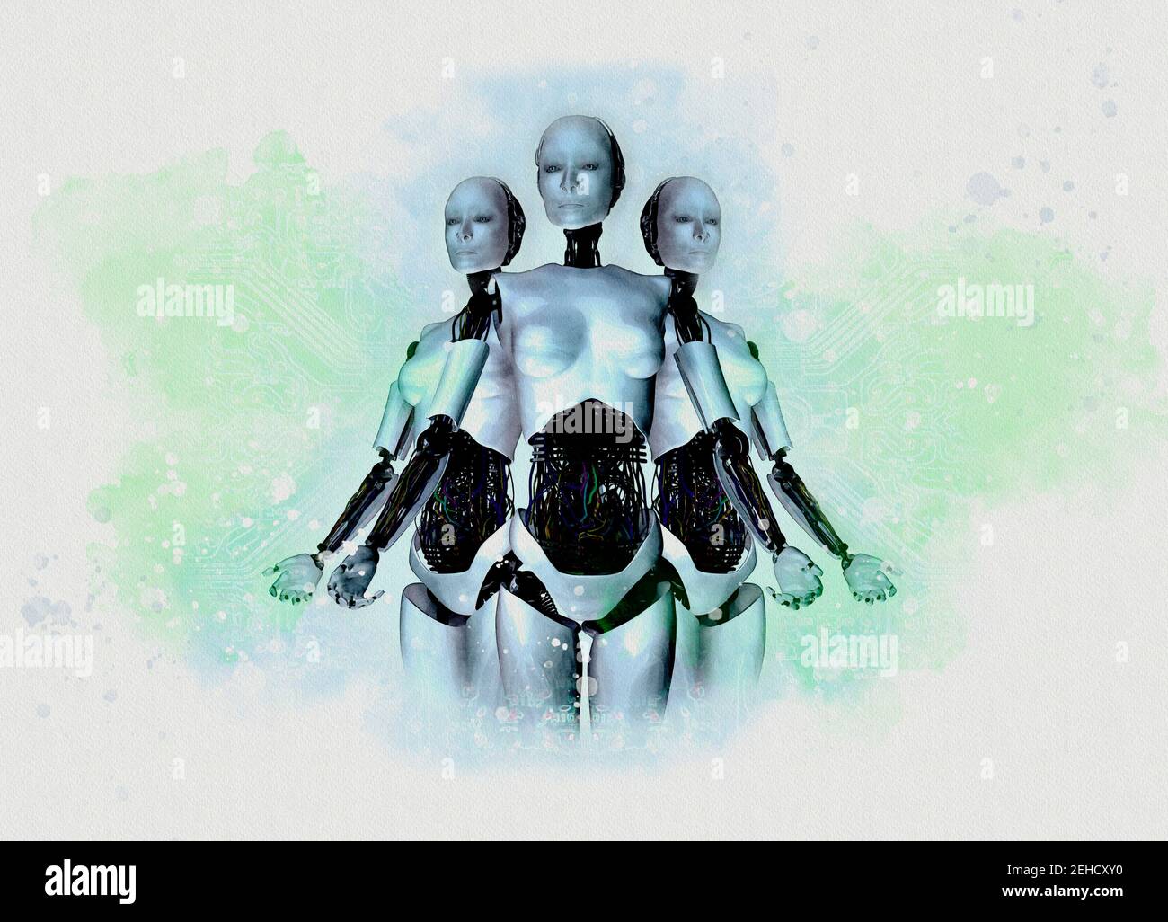 Robot umanoidi, illustrazione Foto Stock