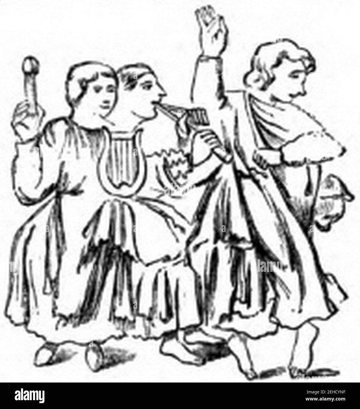 P138-Dance-IX secolo-Lyre e doppio flauto. Foto Stock