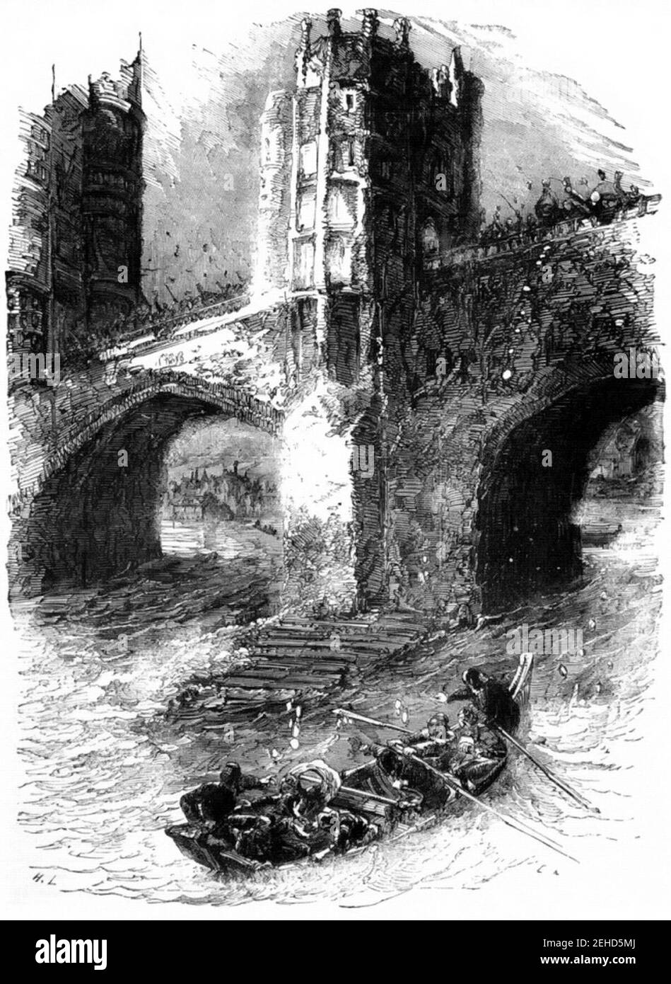 P289-London Bridge nel 13 ° secolo-fuga della regina Eleanor. Foto Stock