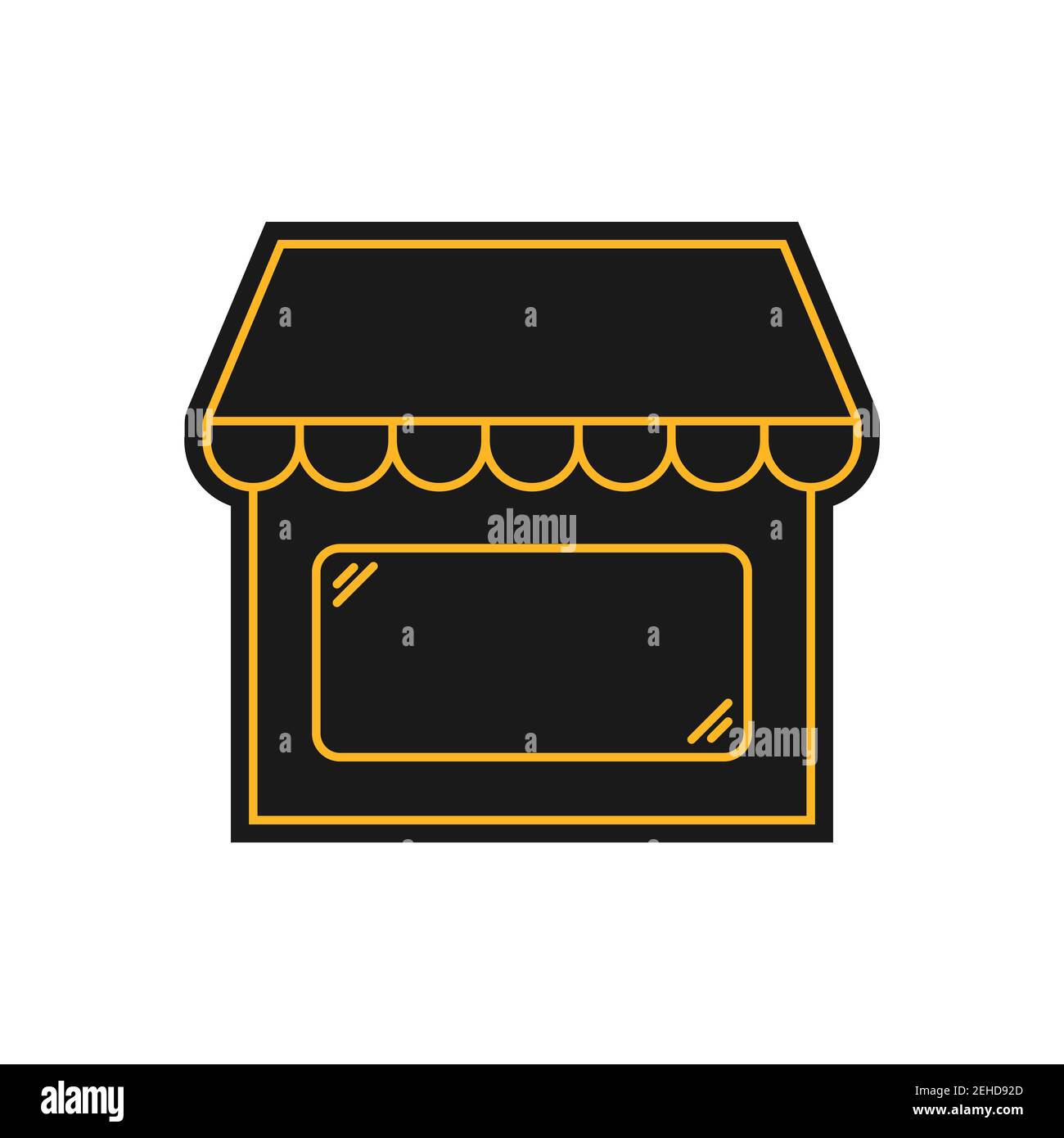 Icona nello stile nero e giallo dell'edificio del negozio. Il negozio offline con la consegna delle merci. Caffè. Illustrazione Vettoriale