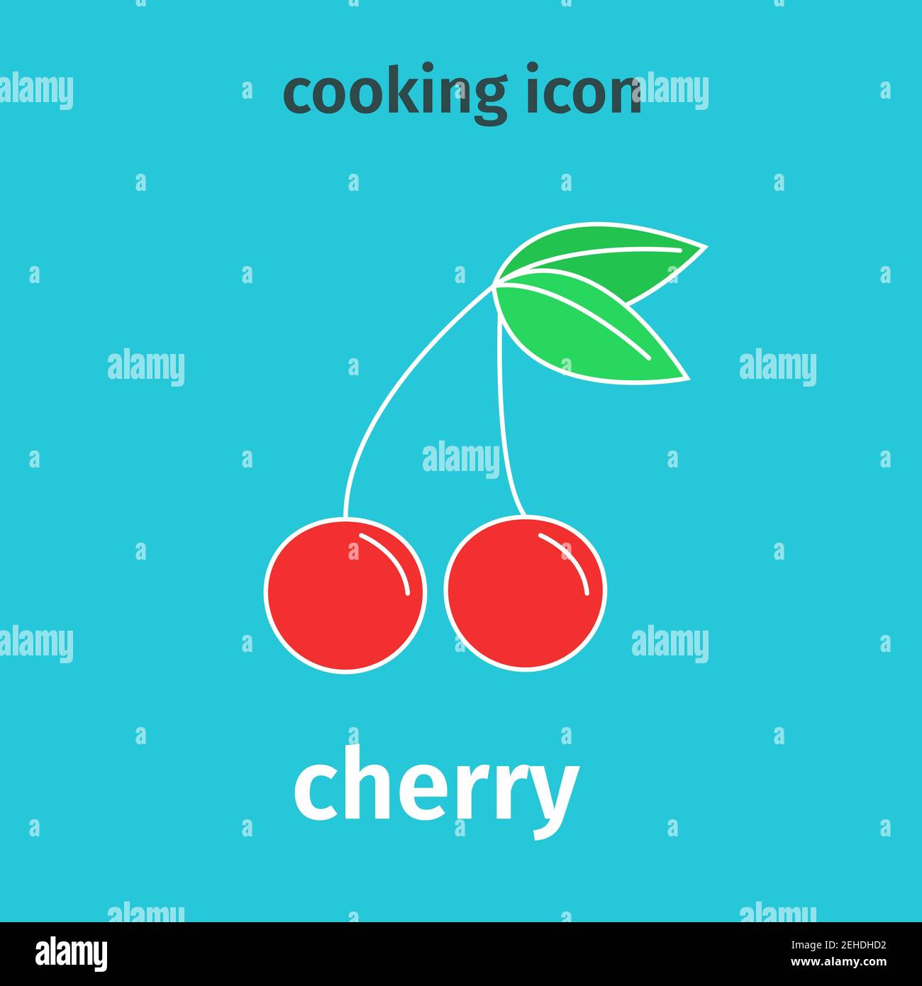 Icona color ciliegia. Vettore. Ciliegie rosse con foglie. Illustrazione piatta. Illustrazione Vettoriale