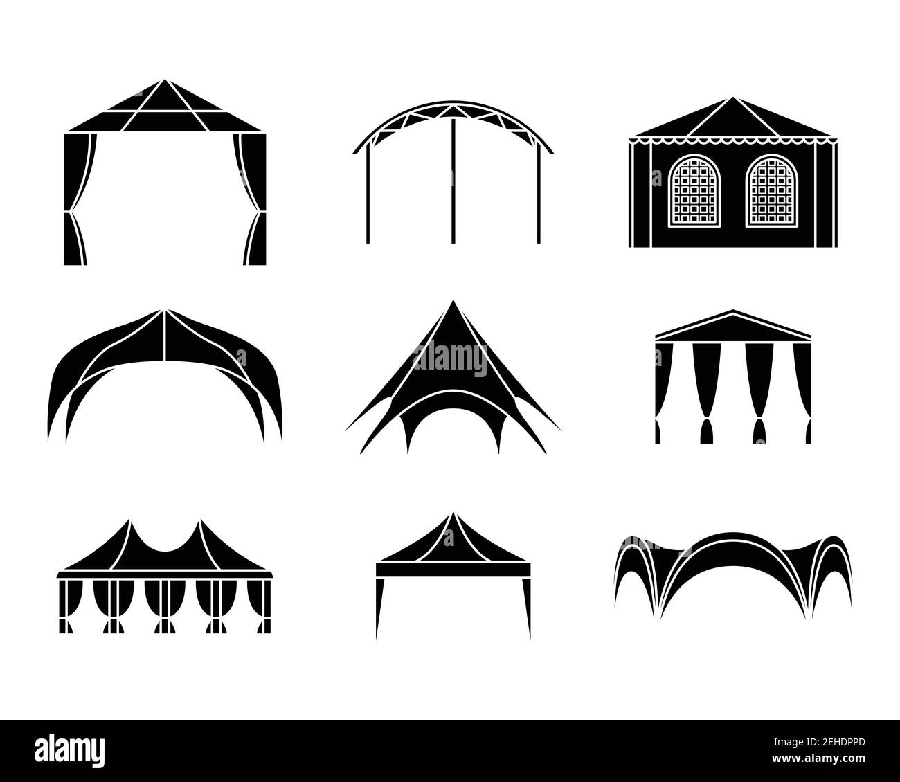 Serie vettoriale di illustrazioni tenda evento. Stile semplice. Illustrazione Vettoriale