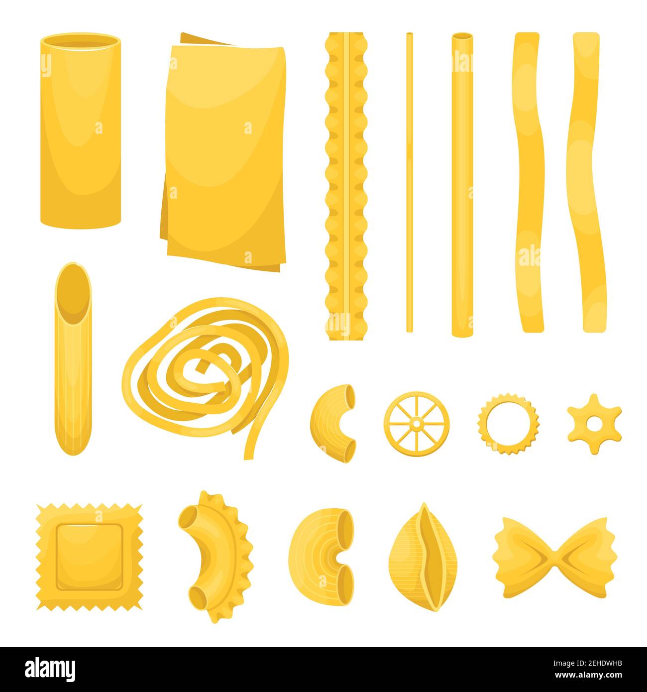 Il vettore di diversi tipi di pasta italiana. Illustrazione Vettoriale