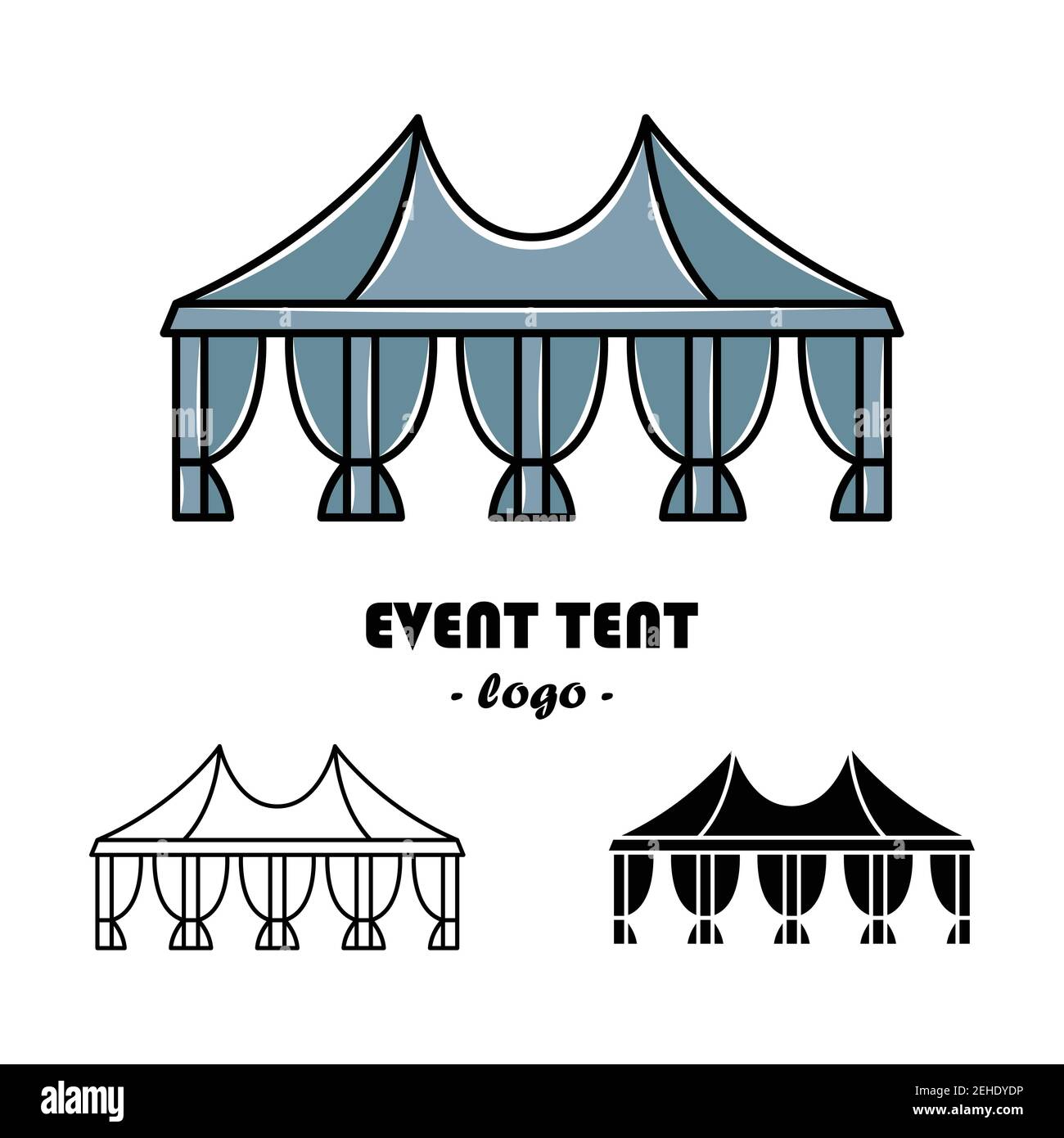 Serie vettoriale di illustrazioni tenda evento. Linea d'arte e stile semplice. Illustrazione Vettoriale