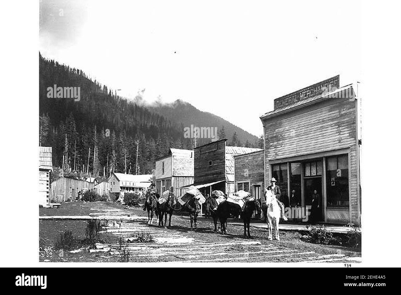 Pack treno in strada, Silverton, British Columbia Foto Stock