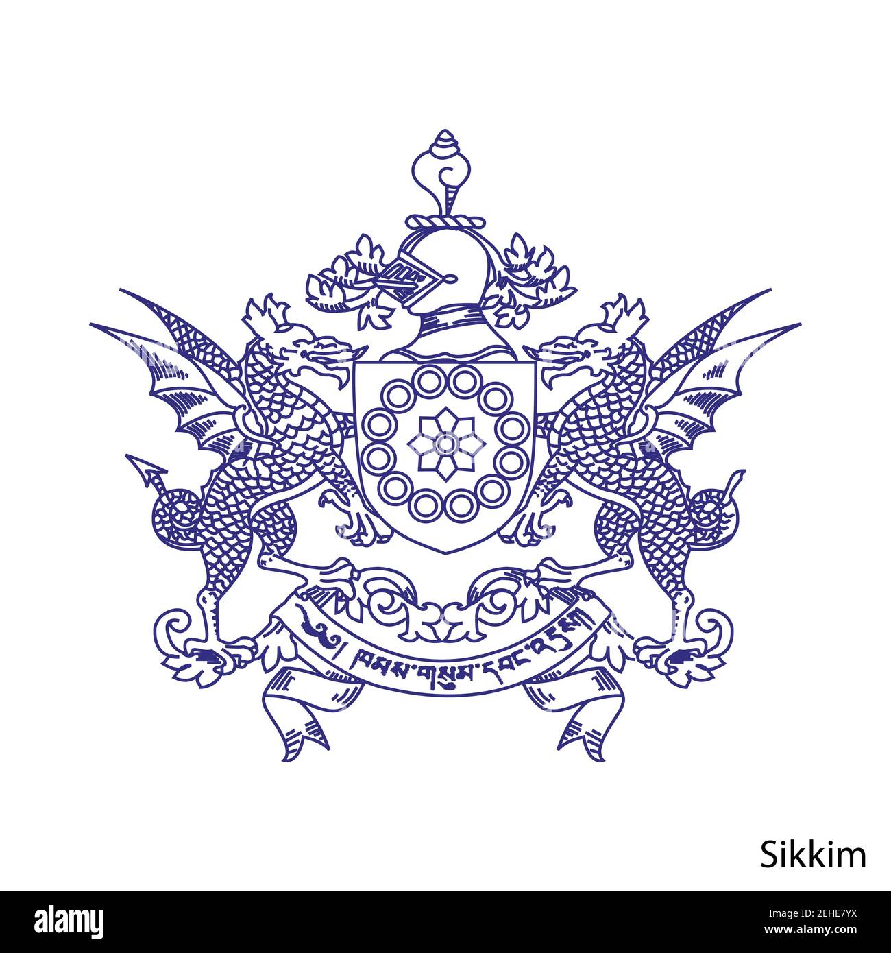 Lo stemma del Sikkim è una regione indiana. Emblema araldico vettoriale Illustrazione Vettoriale