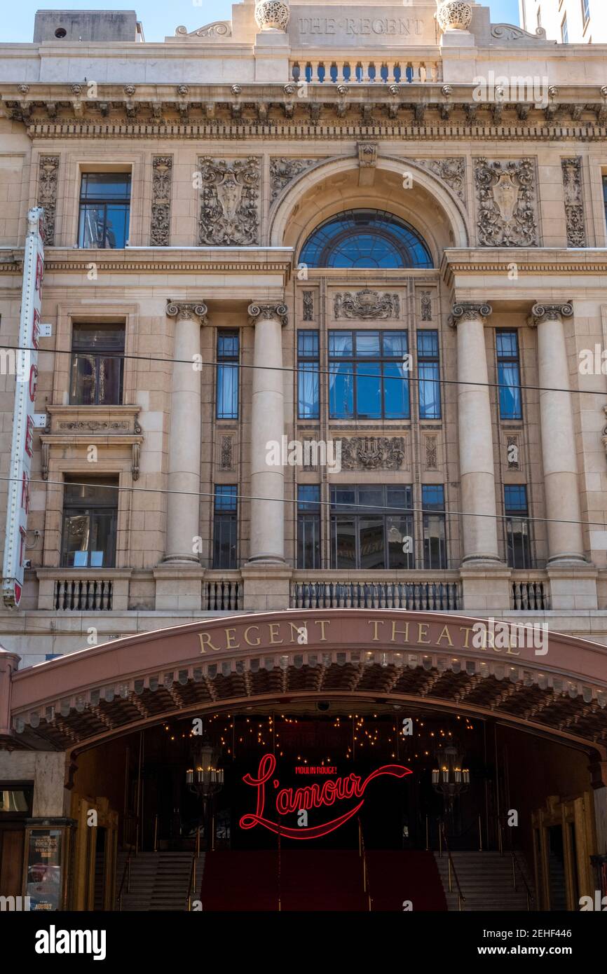 Il Regent Theatre nel quartiere dei teatri di East End, Collins Street Melbourne, Victoria, Australia Foto Stock