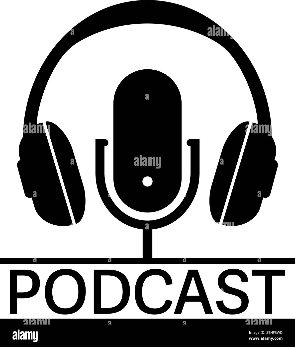 logo podcast o icona con microfono di registrazione e vettore cuffie illustrazione Illustrazione Vettoriale