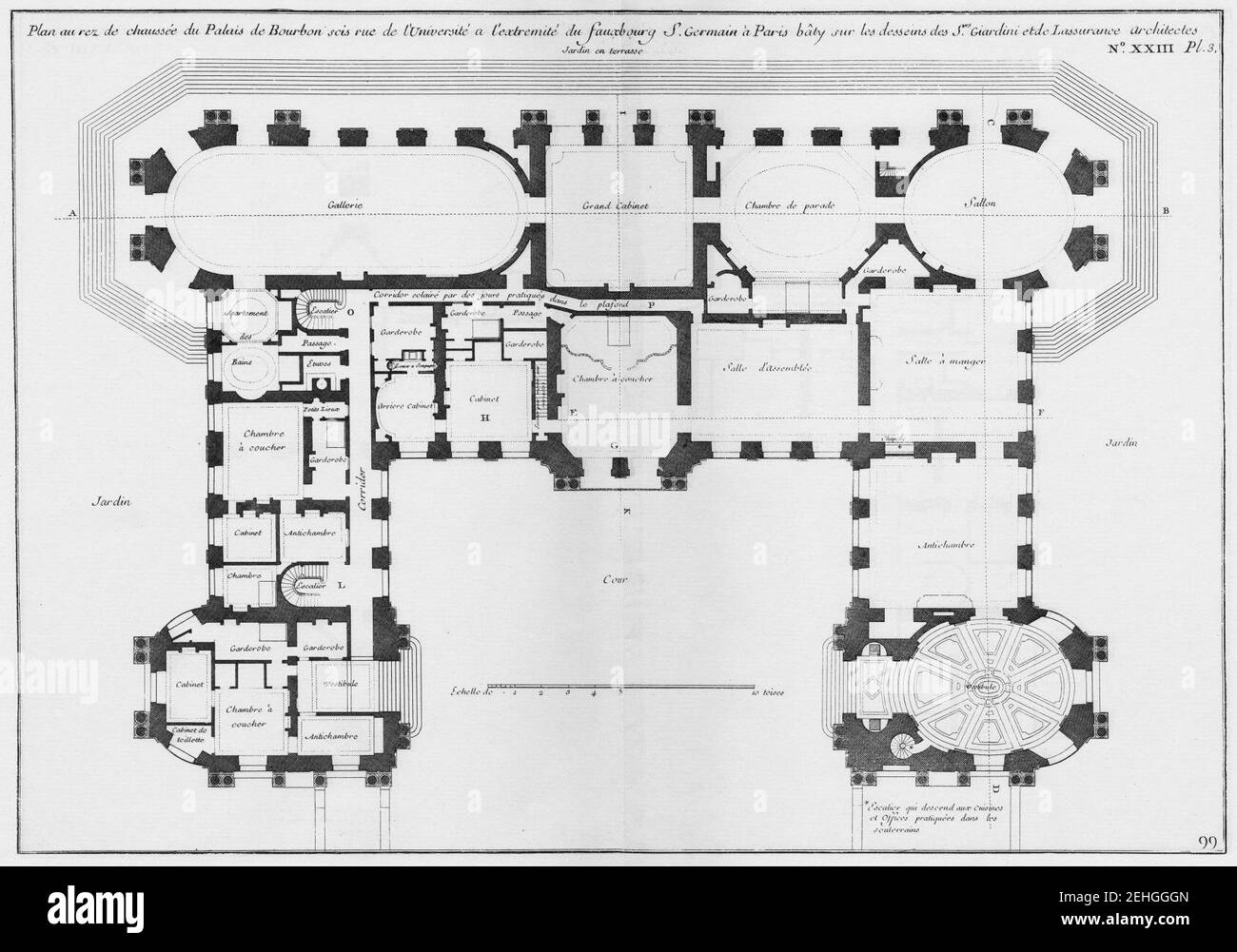 Palais de Bourbon - Plan au rez-de-chaussée - architettura Françoise Tome1 Livre2 Ch23 PL3. Foto Stock