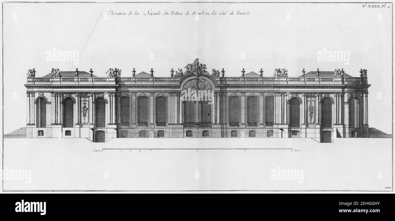 Palais de Bourbon - Élévation du Côté de l'entrée - architettura Françoise Tome1 Livre2 Ch23 PL4. Foto Stock