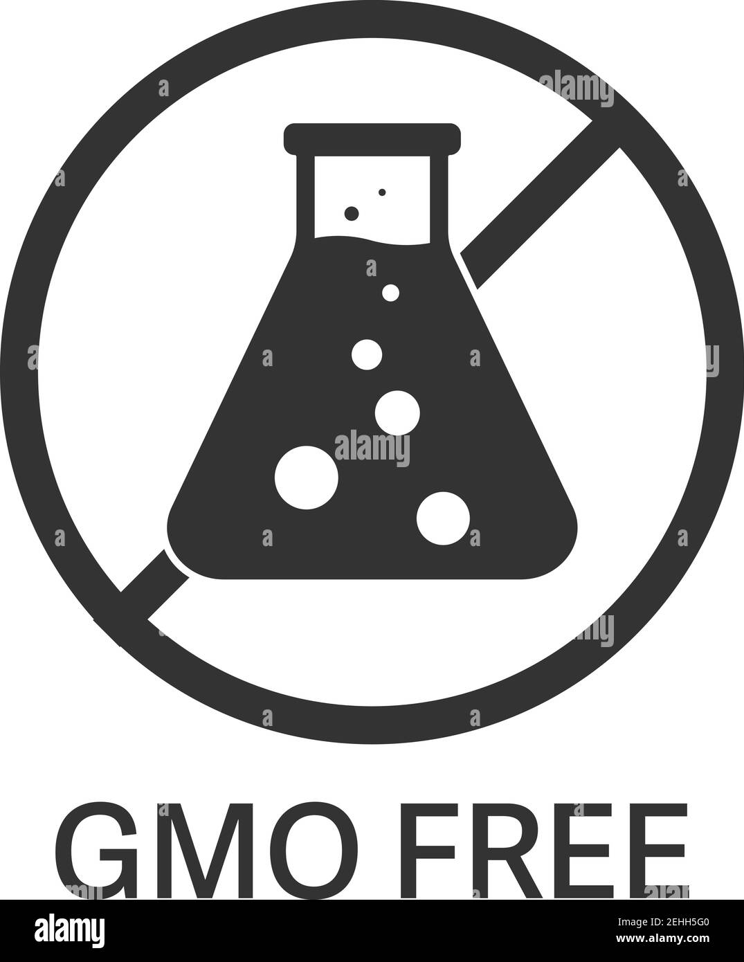 Cartello O etichetta OGM LIBERO con illustrazione vettoriale della provetta Illustrazione Vettoriale